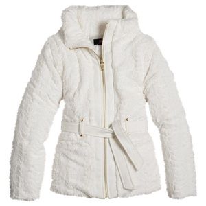 Iz Amy Byer Belted Faux White Fur Jacket